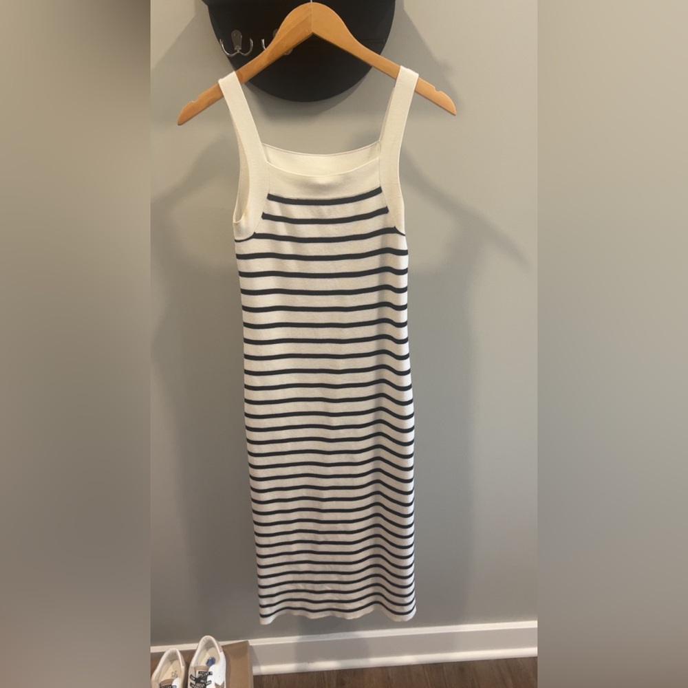 LOFT Strip Black and Cream Dress